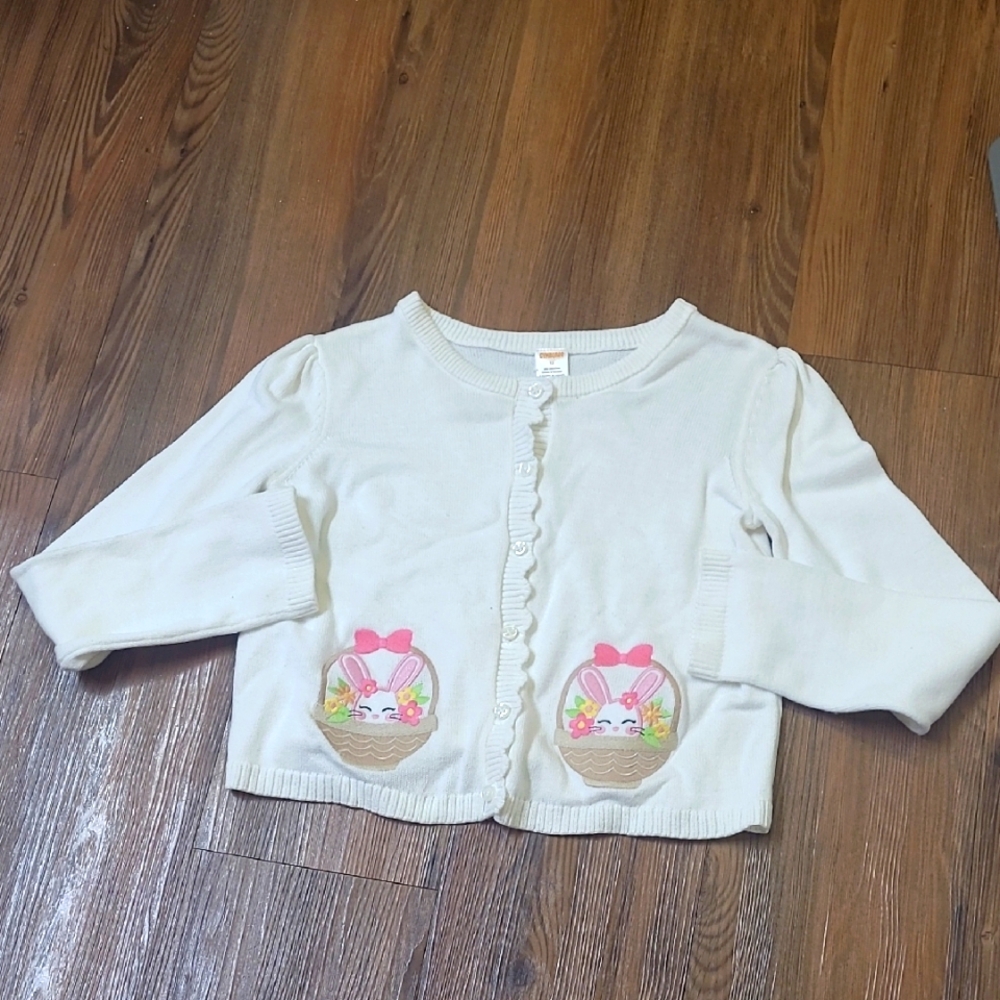 GinborreKids White Cardigan with Bunny Design for girl zise12 used exelent condi